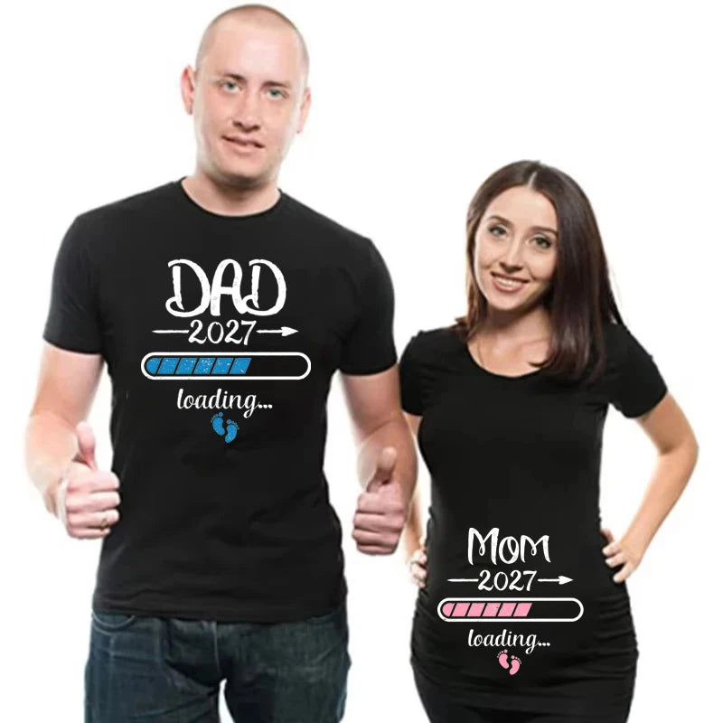 2027 New Cute Dad +Mom+ Baby Printed Couple Maternity T-Shirt Pregnancy Announcement Shirt Couple Pregnant Tshirt Clothes