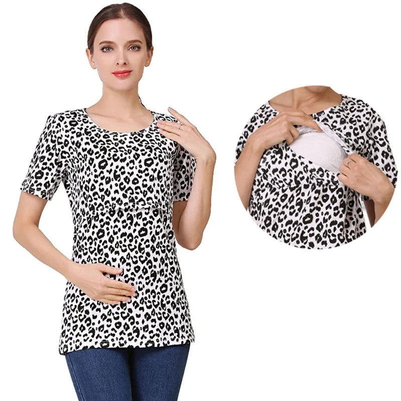 Big Size Maternity Nursing T-shirt Short Sleeve Cotton Breastfeeding Blouse Postpartum Comfortable Top for Women