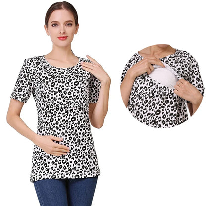 Big Size Maternity Nursing T-shirt Short Sleeve Cotton Breastfeeding Blouse Postpartum Comfortable Top for Women