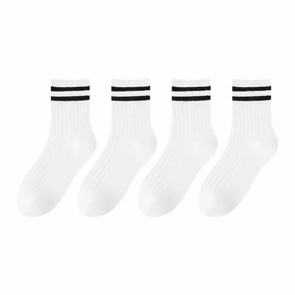 Kids Boys Girls Cotton Socks - Seamless Double Needle Ribbed 2-Stripe, All Season School Home Sports Socks