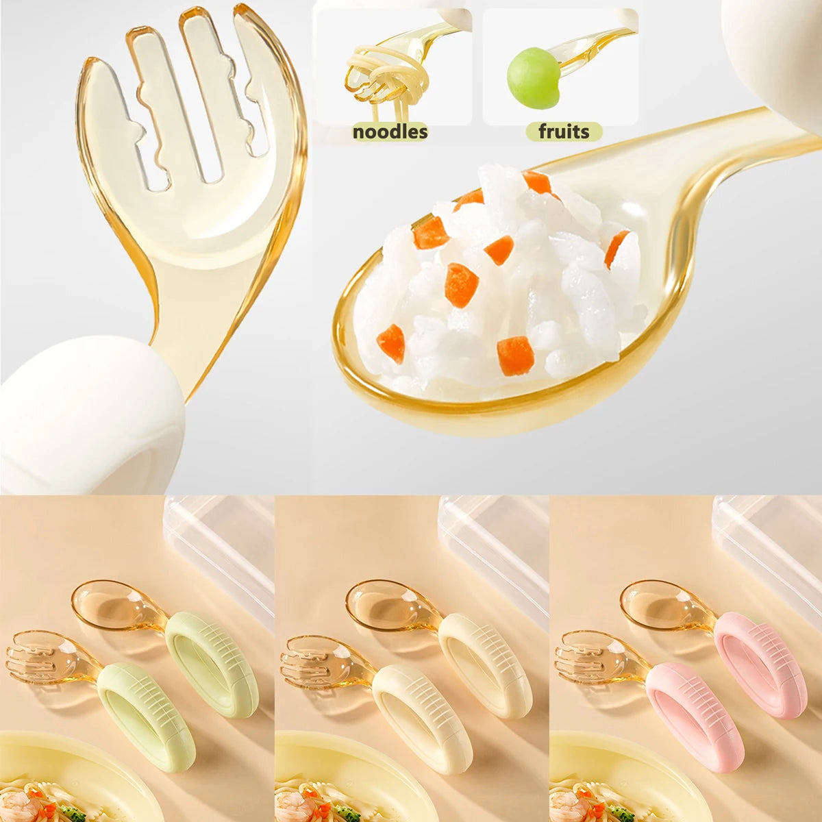 Baby Cutlery Set With Curved Silicone Handle Children's Spoon and Fork Sets Reusable Baby Learning Spoon for Toddlers