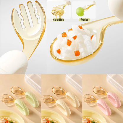 Baby Cutlery Set With Curved Silicone Handle Children's Spoon and Fork Sets Reusable Baby Learning Spoon for Toddlers