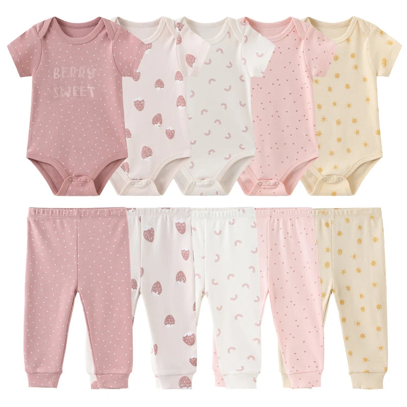 10Pcs Cartoon 100%Cotton Baby Girl & boy Clothes 0-12M Baby Clothes Sets Sleeveless