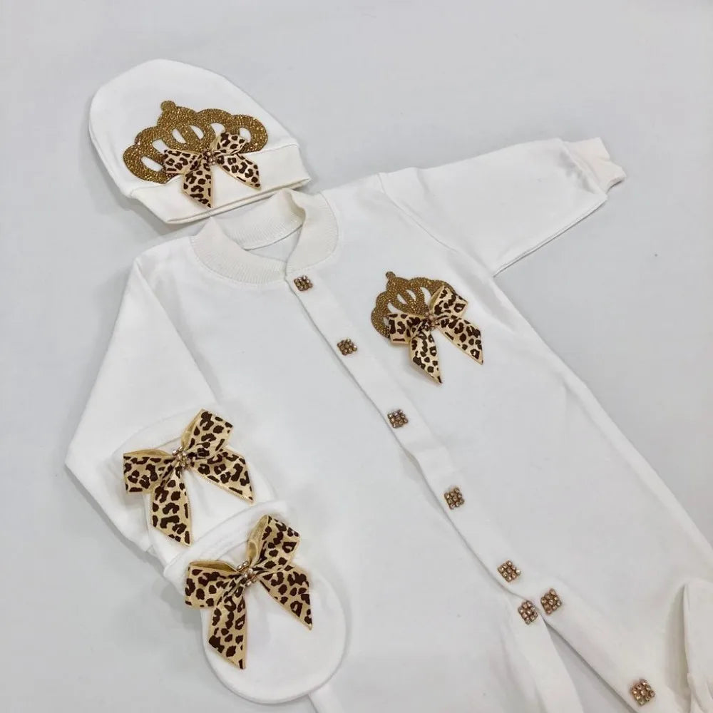 Baby Prince Welcome Home 3pcs Crown Layette Hospital Exit Newborn Outfits Swaddle Set Hello World I'm new Cotton