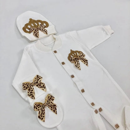 Baby Prince Welcome Home 3pcs Crown Layette Hospital Exit Newborn Outfits Swaddle Set Hello World I'm new Cotton