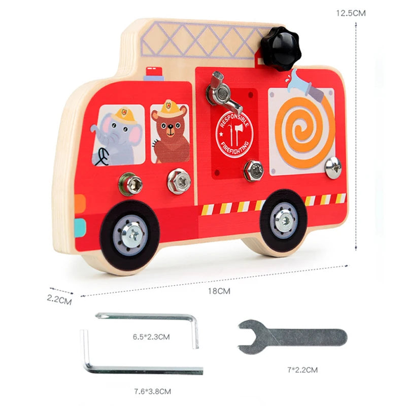 Montessori Wooden LED Light Busy Board Sensory Toy Baby Simulation Nut Screw Tool Kids Fine Motor Skills Educational Travel Toy