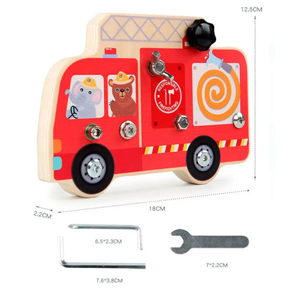 Montessori Wooden LED Light Busy Board Sensory Toy Baby Simulation Nut Screw Tool Kids Fine Motor Skills Educational Travel Toy
