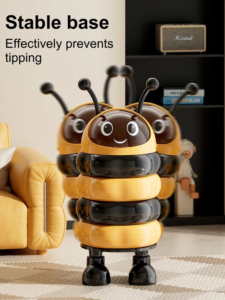1pc Wastepaper basket, tall-legged bin, charming bee design, no-bend-over feature, large capacity with lid