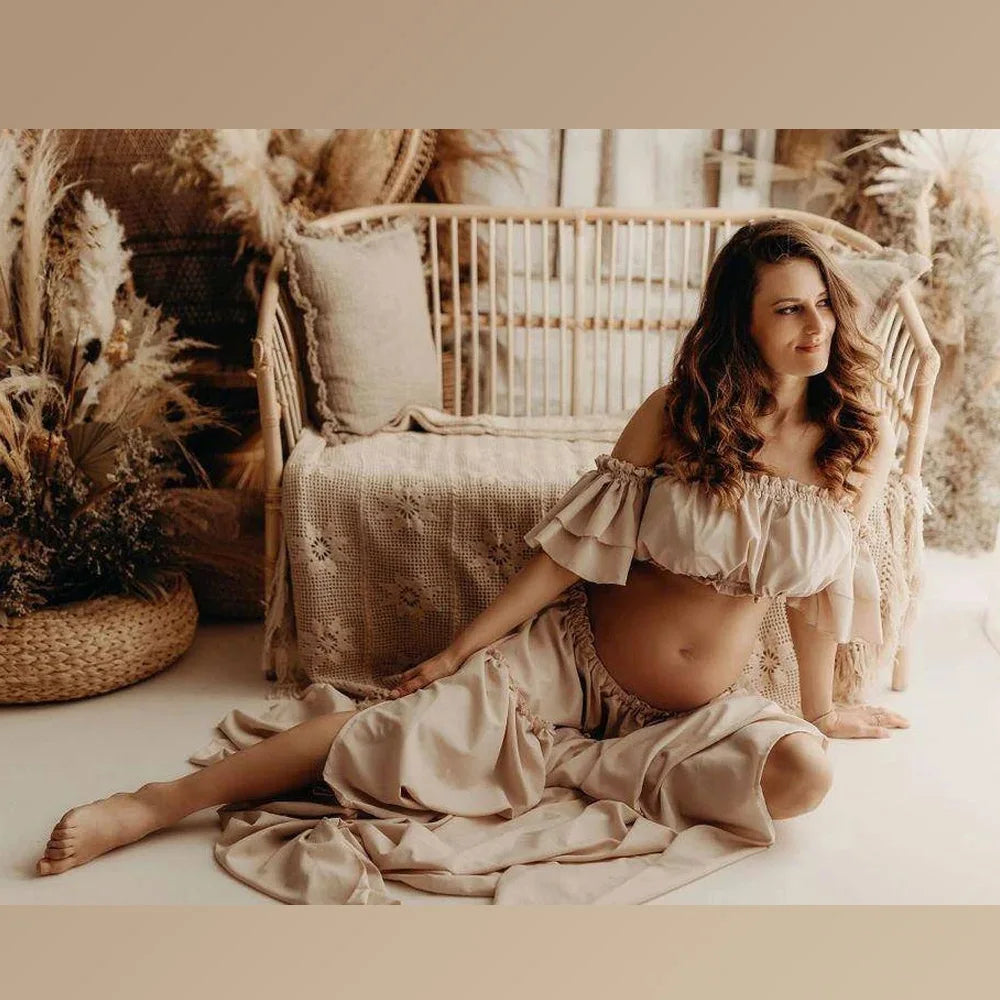 Photography Dress For Women Elegant Soft Short Sleeved Two-Piece Set For Photo Shoot Dress Baby Shower Dresses Pregnant Women