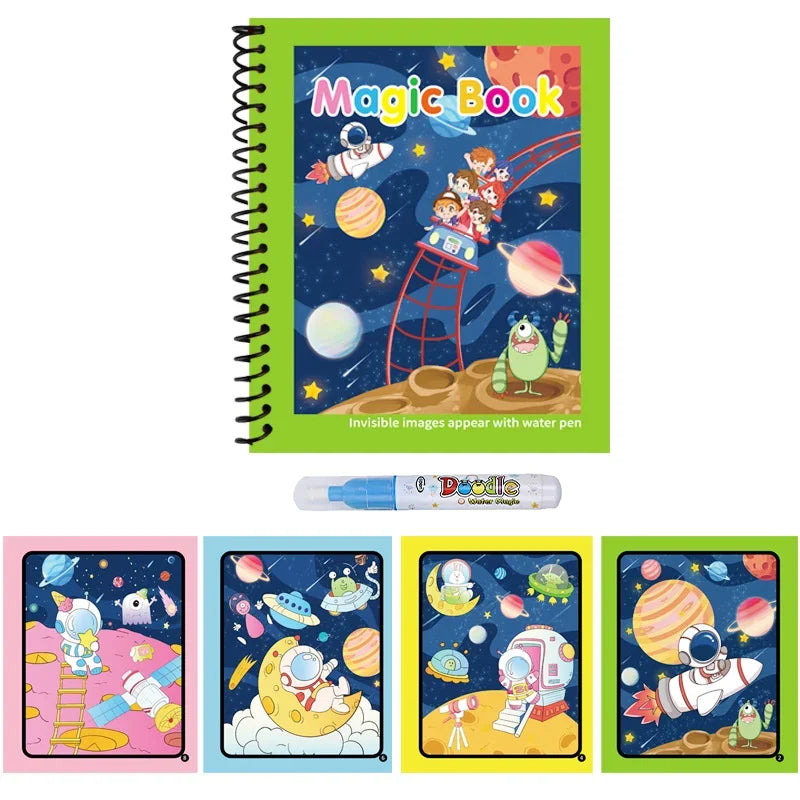 1pcs Kids Graffiti Picture Book with Refillable Water Pen Magic Water Painting Sensory Early Education Puzzle Drawing Toy