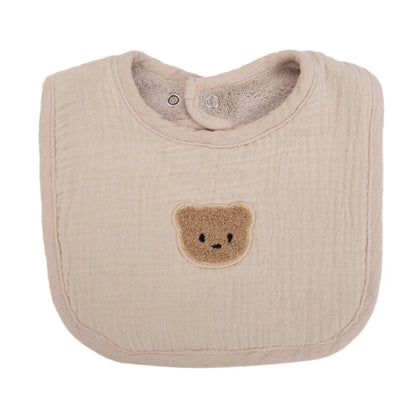 Cute Bear Cotton Baby Bibs Saliva Towel U-Absorbent Pockets Children Kids Boys Girls Feeding Burp Clothes