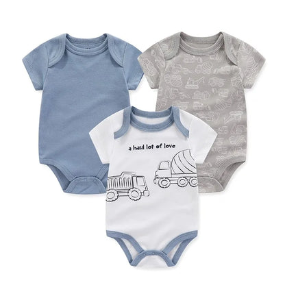 Cotton Newborn Baby Boy Clothes 3Pieces Summer 0-12M Cartoon Baby Girl Clothes Print Bodysuits Short Sleeve