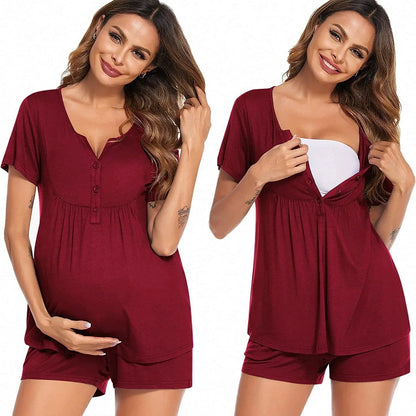 2026 Maternity Nursing Pajama Set Adjustable Elastic Loungewear Soft Sleepwear for Pregnant Women