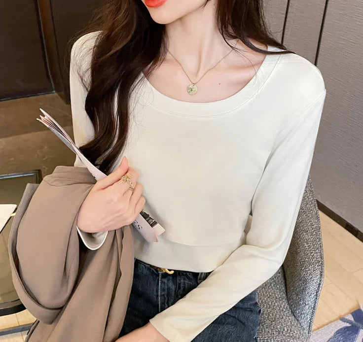 Autumn Postpartum Woman Breastfeeding Cotton T-shirt Lace Two-piece Nursing Tees Maternity