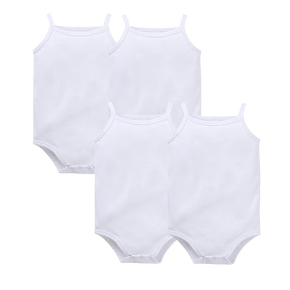 100% Cotton Baby Bodysuit Set for Girls Solid White Sleeveless Rompers (0–24 Months), Available in 1–6 Pieces