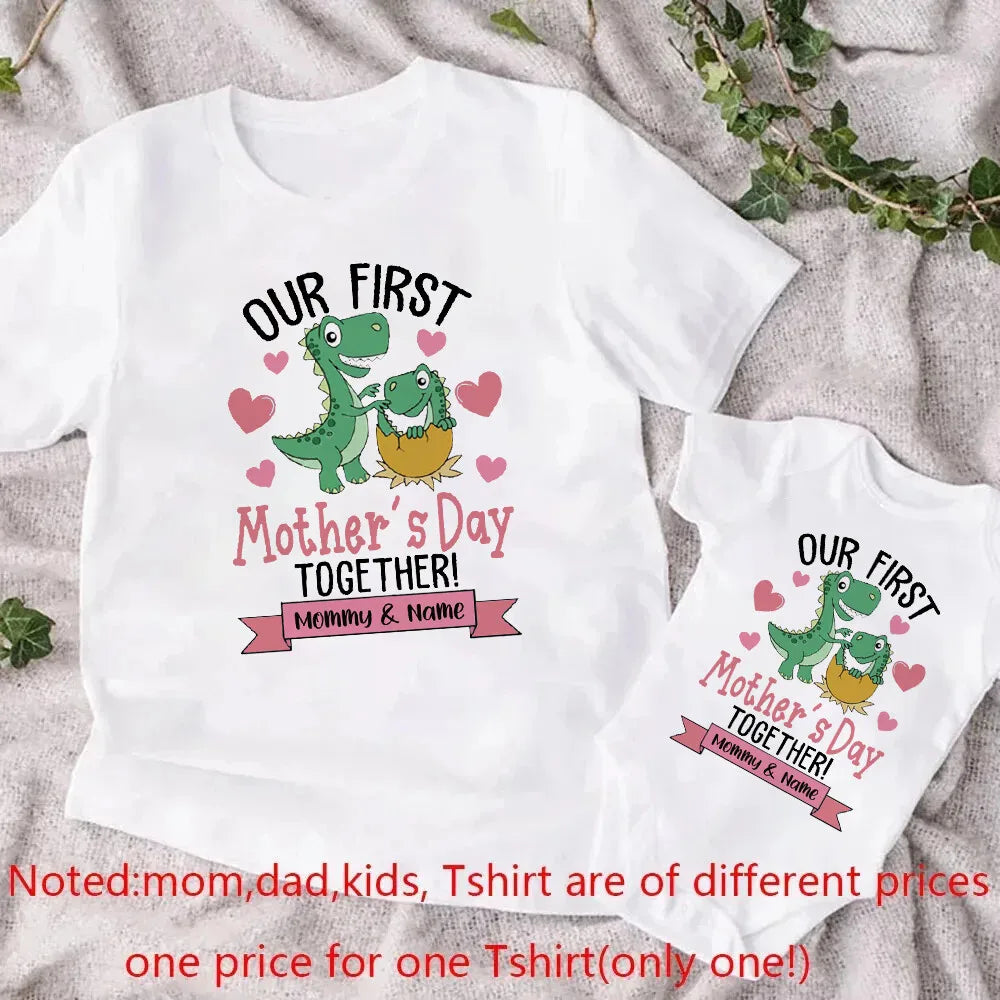 Our First Mother's Day Dinosaur Print Family Matching Outfit Mothers Day Mama & Baby Clothes Mommy T-shirt Tee Newborn Bodysuit
