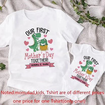 Our First Mother's Day Dinosaur Print Family Matching Outfit Mothers Day Mama & Baby Clothes Mommy T-shirt Tee Newborn Bodysuit