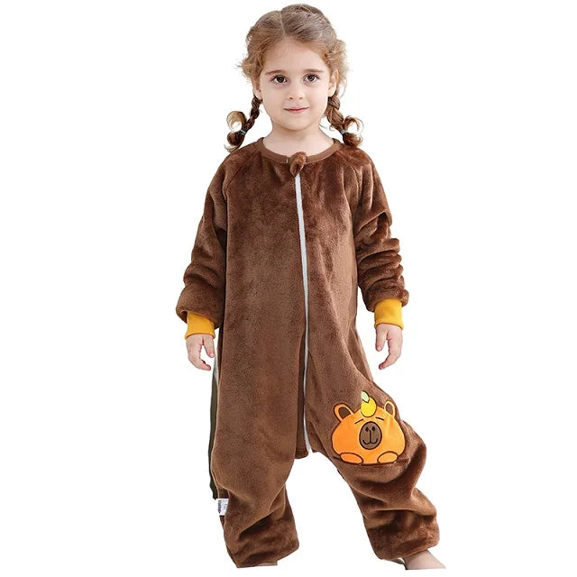 MICHLEY Duck Cartoon Flannel Sleeping Sack Winter Clothes Toddler Girls Boys 1-7T