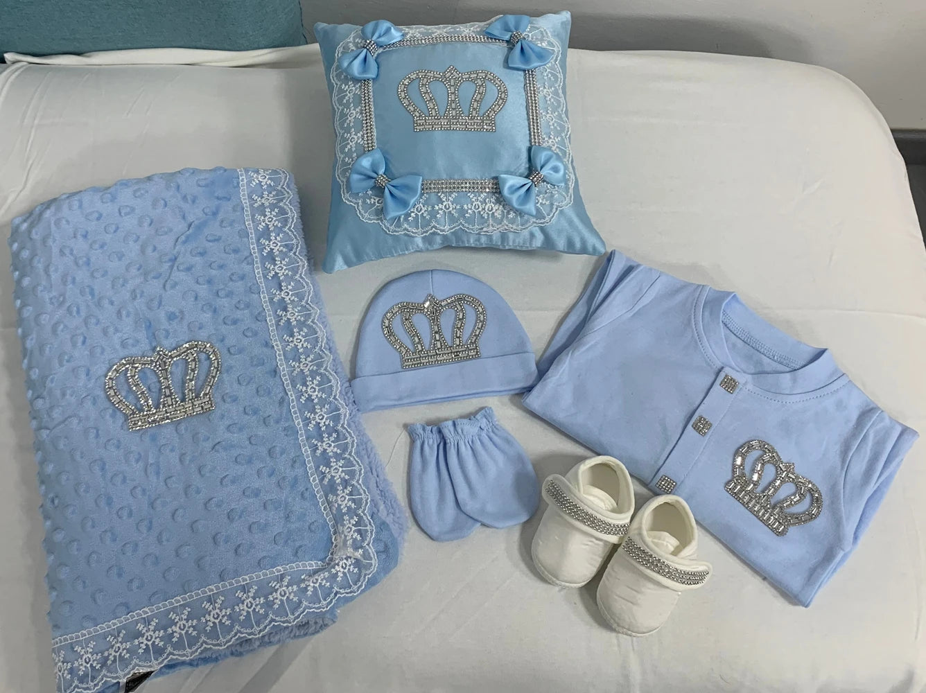5pcs Baby Girl Outfits Set Welcome Home Hosptial Infant Receiving Blanket Pillow Bed Hat Mittens Romper Set