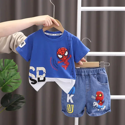 Summer Baby Boys Spiderman Short Sleeve T-shirt Jeans