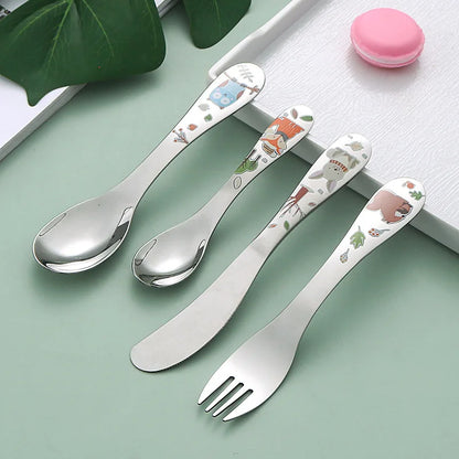 Tableware Set Food Training Spoon Dessert Spoon for Children Feeding Spoon Fork Baby Gadgets Children's Cutlery for Kids