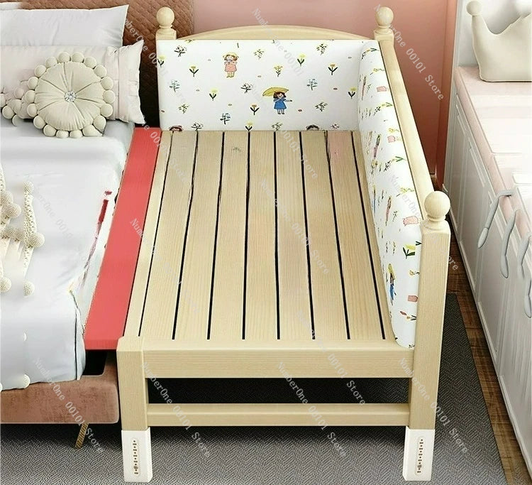 Baby Flat Bed, Adjustable Solid Wood Children's Crib