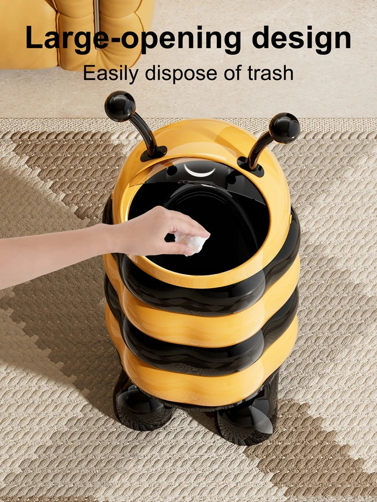 1pc Wastepaper basket, tall-legged bin, charming bee design, no-bend-over feature, large capacity with lid