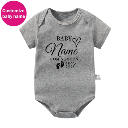 New Custom Name Baby Coming Soon 2027 Newborn Baby Rompers Pregnancy Announcement Baby Bodysuits Cotton Infant Clothes Gifts