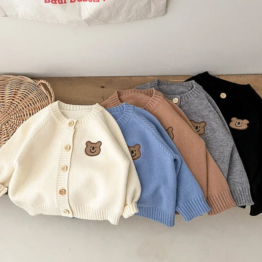 Cute Bear Knit Baby Coat Children's Knitted Cardigan Long Sleeved Top