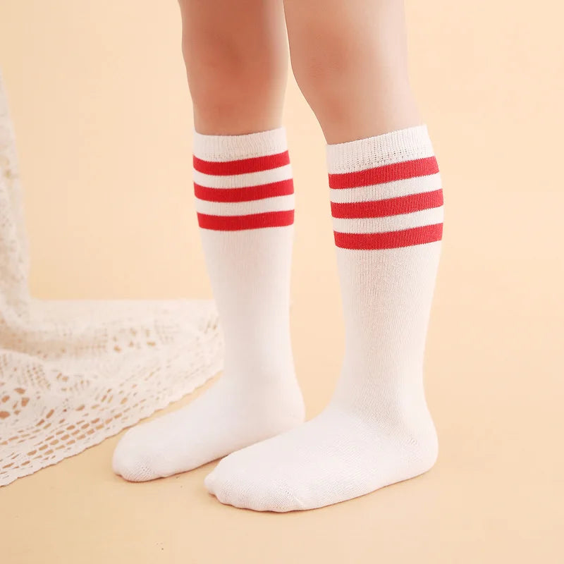 Boys Sports Sock Striped Children Cotton Socks Knee High Breathable Baby Stocking Kids School Uniform 0-7Years