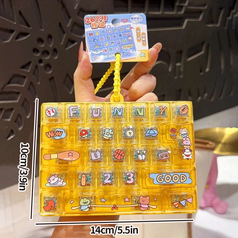 26-keycap Keyboard Keychain Button Clicker Decompression Toy Cartoon Anti Stress Keyboard Keychains Pendant Fidget Toys Gifts