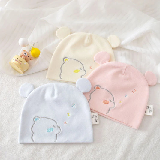 0-3M Newborn Fetal Hat Pure Cotton Baby Autumn Winter Warm Beanies Cute Bear Infant Head Protection Cap Boy Girl