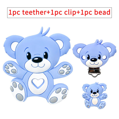 3pcs/set Silicone Cartoon Animal Figure Teether Beads and Clips Baby Teether Pacifier Chain Accessories Teething Jewelry Toys