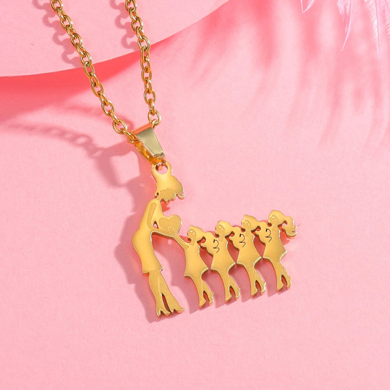 Lovely Gold Color Family Pendant Necklaces Mom Dad Children Baby Woman Stainless Steel Choker Jewelry Mother Day Gift New