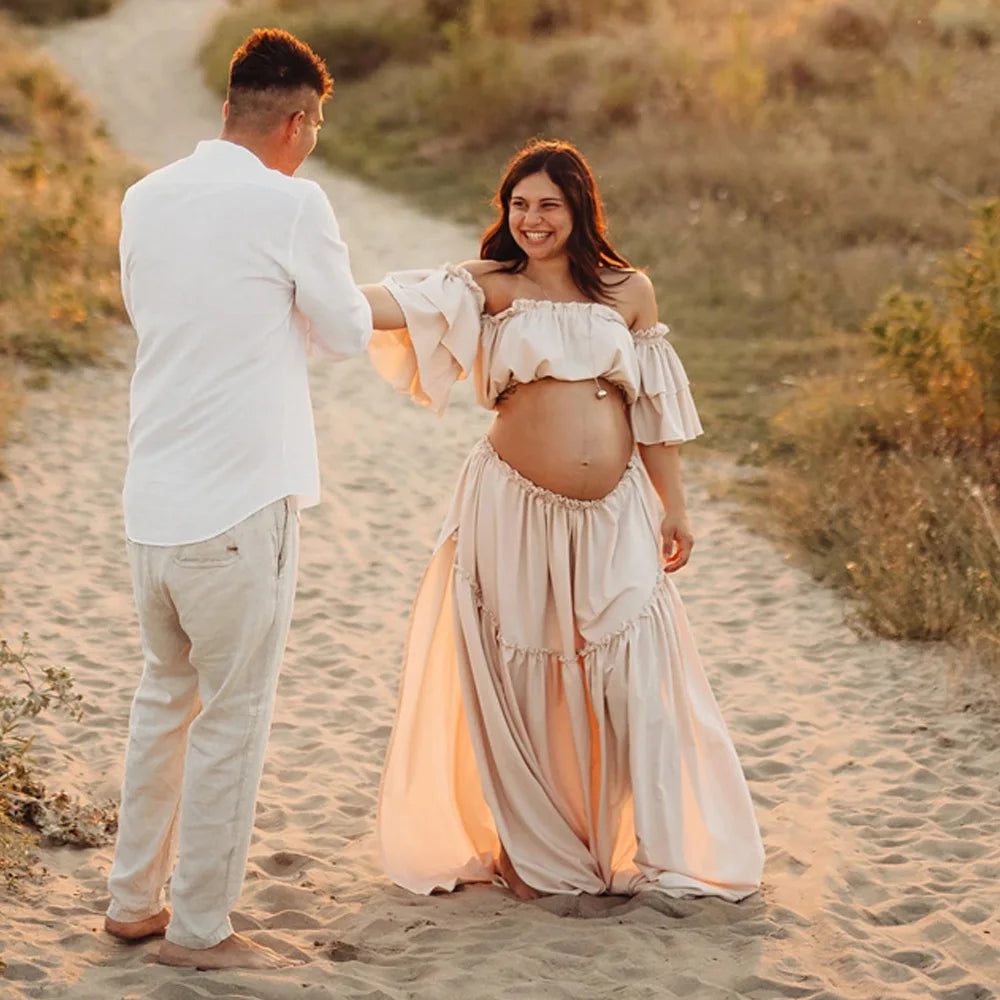 Photography Dress For Women Elegant Soft Short Sleeved Two-Piece Set For Photo Shoot Dress Baby Shower Dresses Pregnant Women
