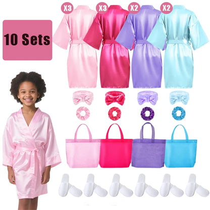 6-15Pcs Spa Party Robes for Girls Supplies Favors Kids Gowns Robe Soft Spa Headband Sleepover Birthday Party