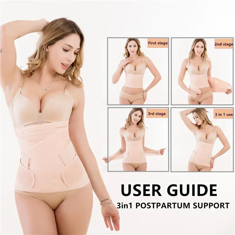 Postpartum Body Shaping Belt Set Women Tummy Control Three Comfortable Soft Breathable Trainer Recovery Body Shaper
