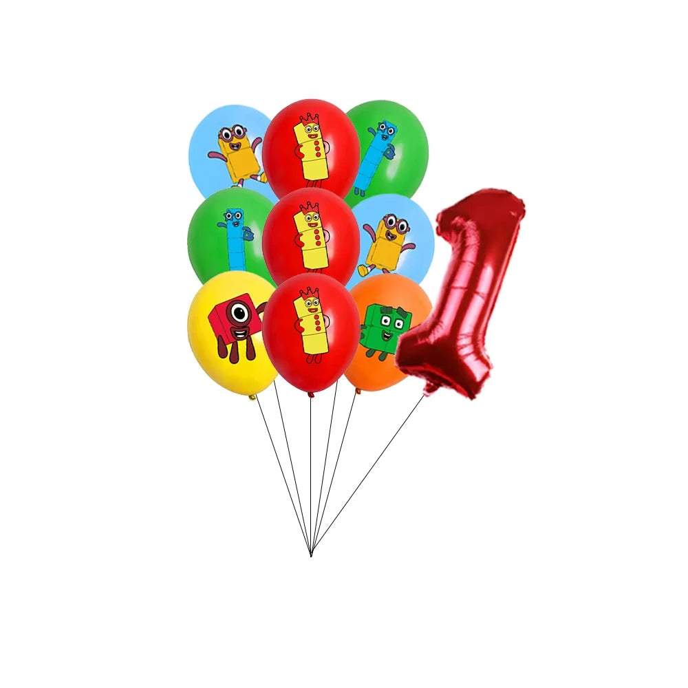 Number Birthday Decorations Building Blocks Tablecloth Banner Spiral Cake Topper Balloon for Kids Baby Shower Supplies Gifts