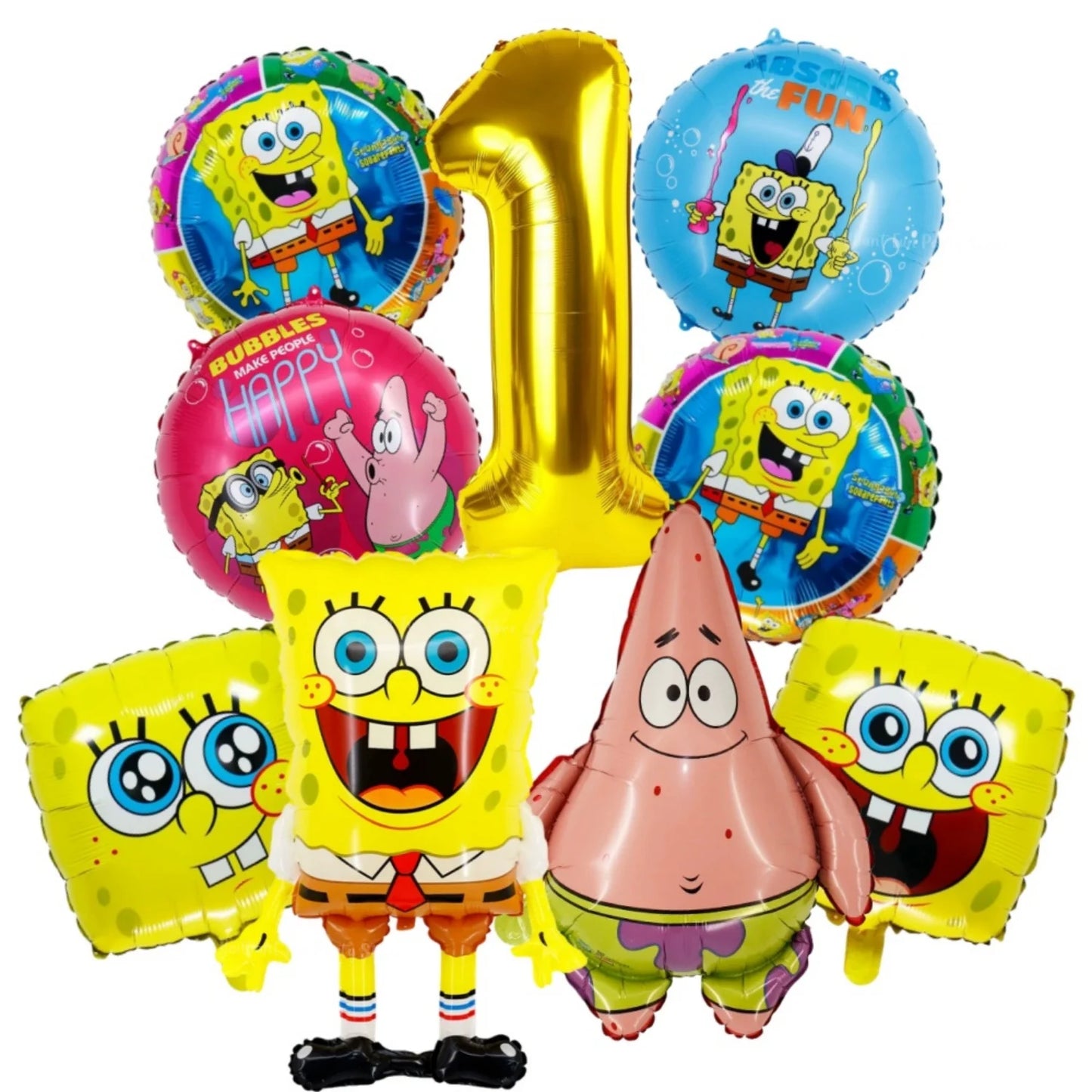9Pcs Spongebob SquarePants Balloon Set Patrick Star Theme Foil Number Balloons for Kids Birthday Baby Shower Party Decorations