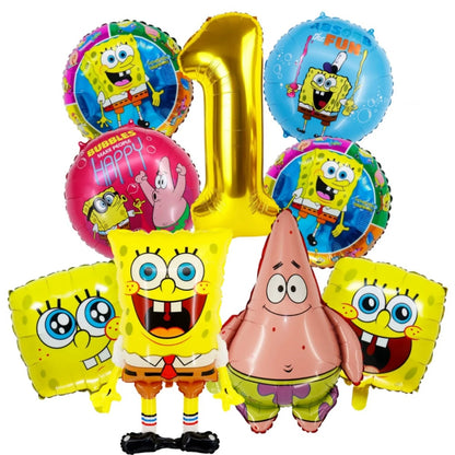 9Pcs Spongebob SquarePants Balloon Set Patrick Star Theme Foil Number Balloons for Kids Birthday Baby Shower Party Decorations