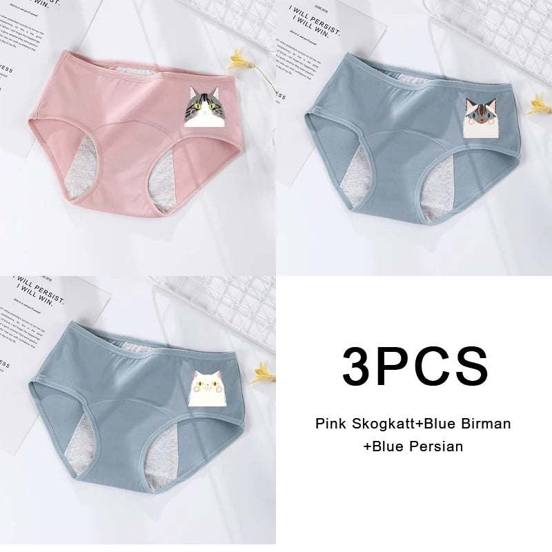 3PCS/set Women's menstrual briefs large flow postpartum water absorption leakproof pure cotton