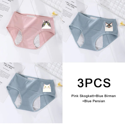 3PCS/set Women's menstrual briefs large flow postpartum water absorption leakproof pure cotton