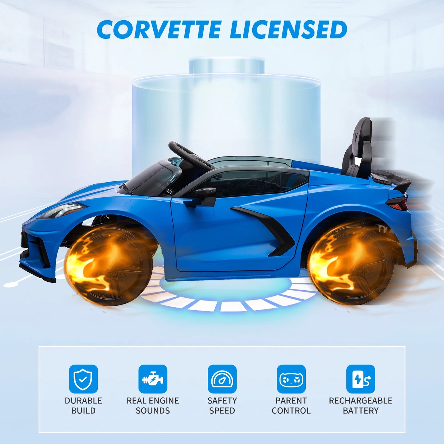 12V Kids Ride on Car Battery Powered Toddlers Electric Sports Car Toy with Remote Control,Visual Dashboard,LED Lights,Music 3-8Y