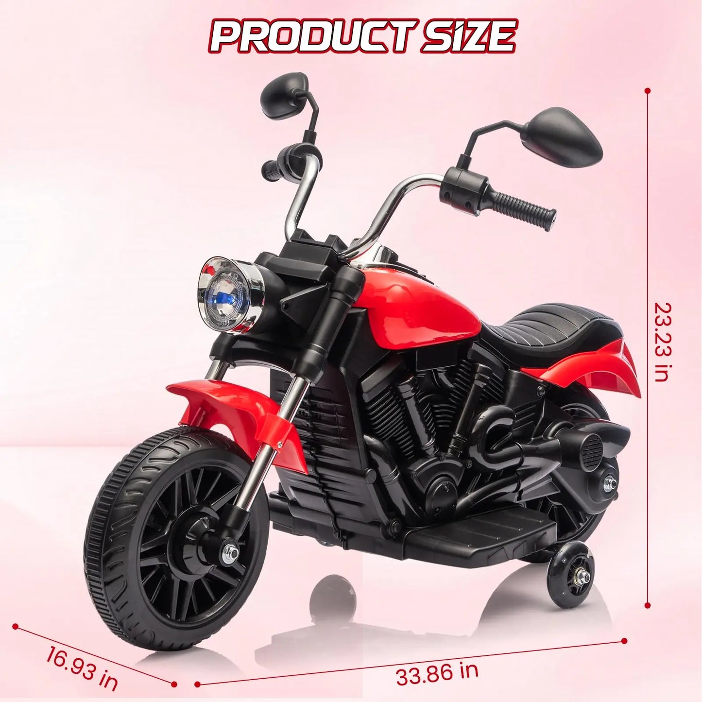 2-Wheel Kids Ride On Motorcycle 12V Battery Powered With Training Wheels Reverse Headlight Music Toddler Toy