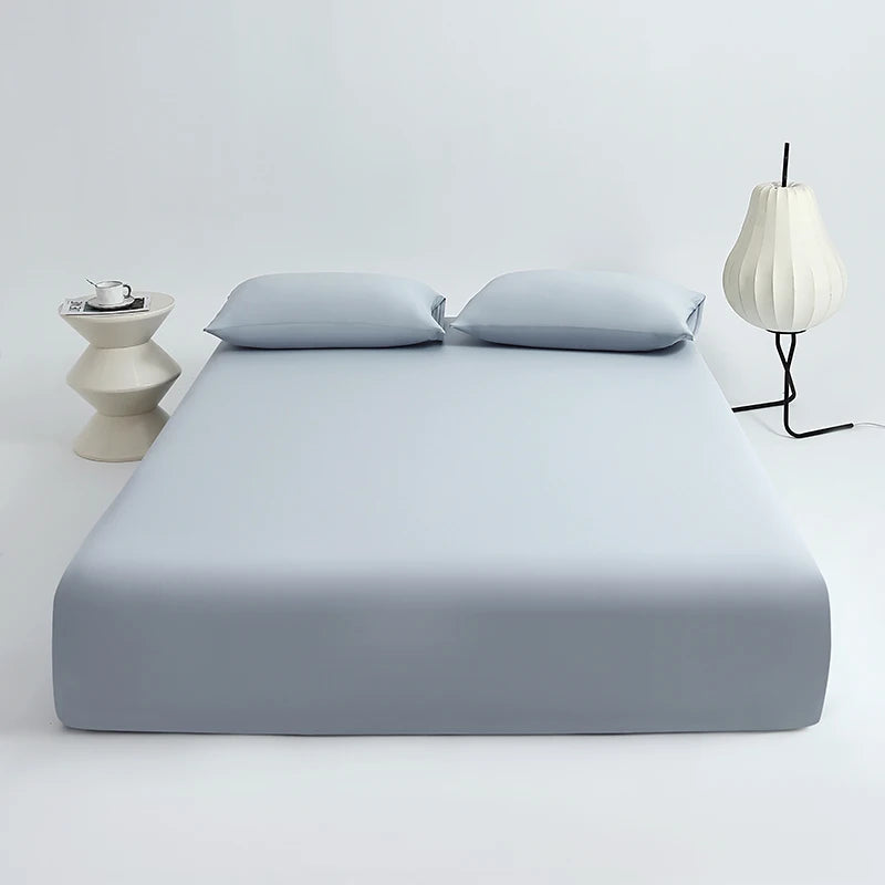 Ice Silk Cooling Fitted Sheet Set with Pillowcases Summer Breathable Mattress Cover Queen King Solid Non Slip Elastic Bed Sheets