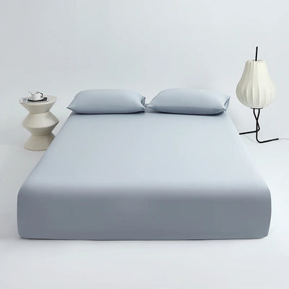 Ice Silk Cooling Fitted Sheet Set with Pillowcases Summer Breathable Mattress Cover Queen King Solid Non Slip Elastic Bed Sheets