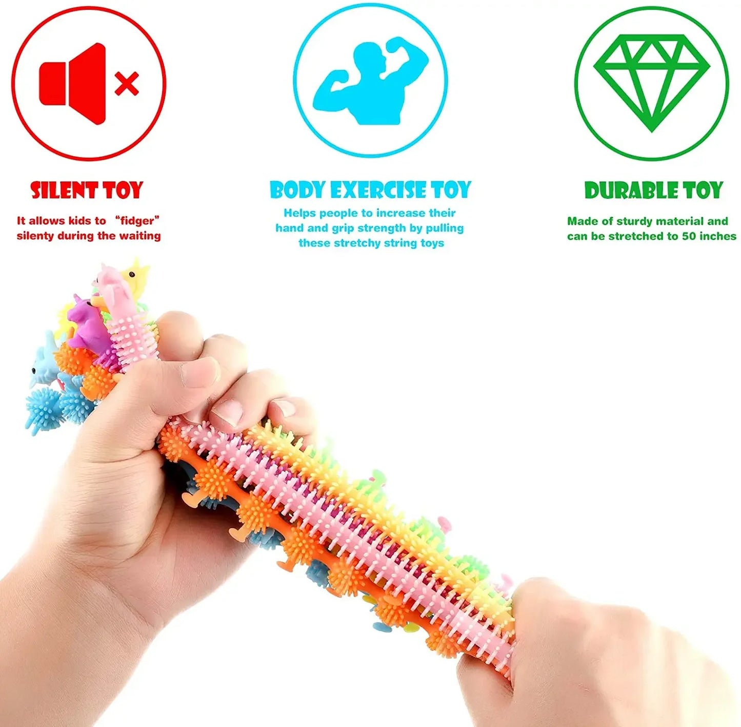 3pcs Stretchy String Fidget Toys Colorful Long Noodle Stretch Toys Worm Caterpillar Toy Sensory Toys for Kids Toddler Autism