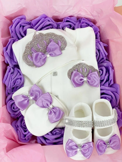 Onesie Baby Girl Crown Purple Home Coming Outfit Layette Jewels set Baptism Take Me Home Outfit Baby shower gift Newborn Gifts