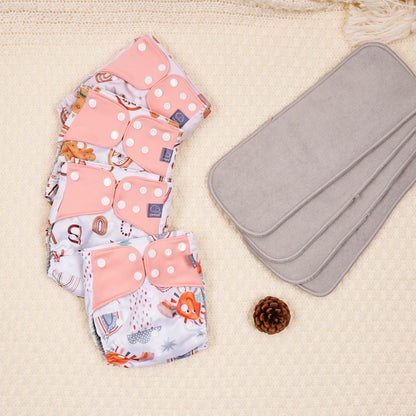 waterproof  baby cloth diaper with 4 absorbents cloths washable eco-friendly pocket cloth nappy