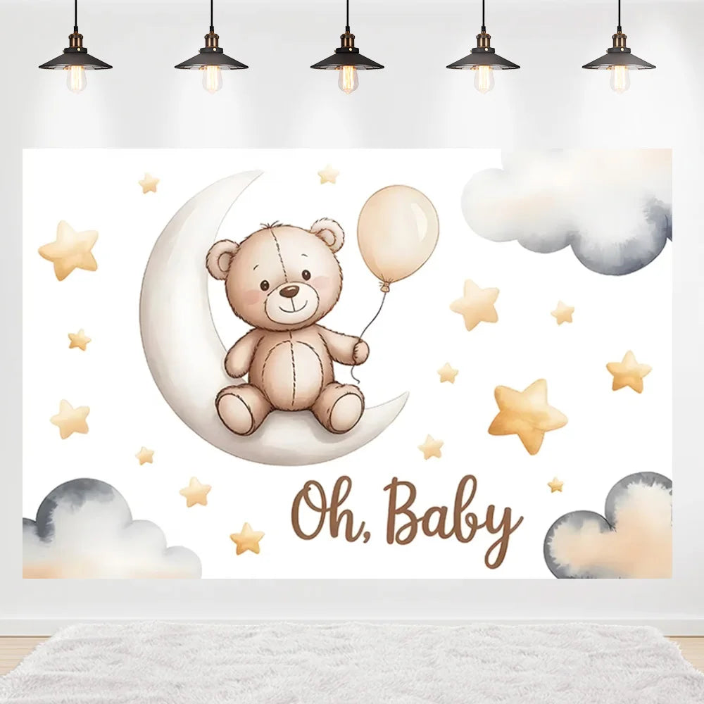 Welcome Baby Shower Newborn Background Decoration Girl Boy Birthday Party Backdrop Supplies Balloon Teddy Bear Photographic Prop